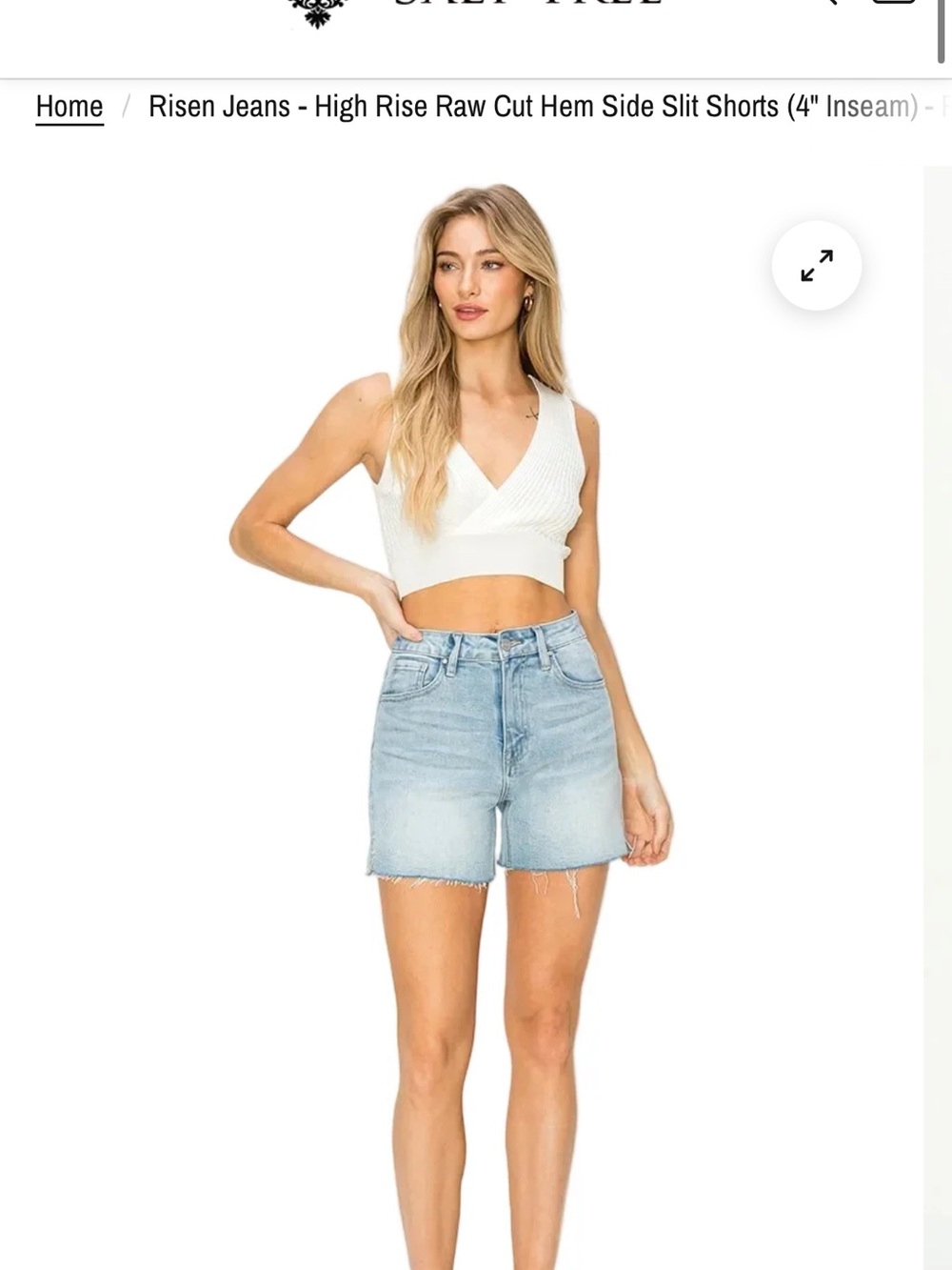 Risen Jeans High Rise Raw Cut Hem Side Slit Jean Shorts - Light Blue